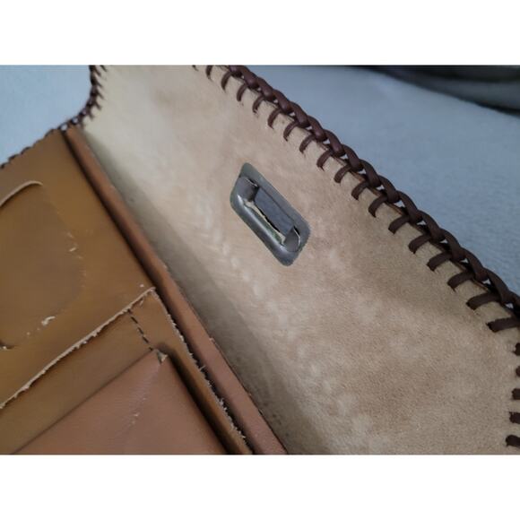 Leather Suede Trifold Wallet Side Stitch Ostrich Woven Edge - Picture 5 of 12